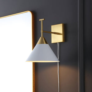 Safavieh VELEZIA, 12.5-Inch Minimalist Iron Wall Sconce for Ambient Illumination and Stylish Home Decor Gold / White SCN4146A