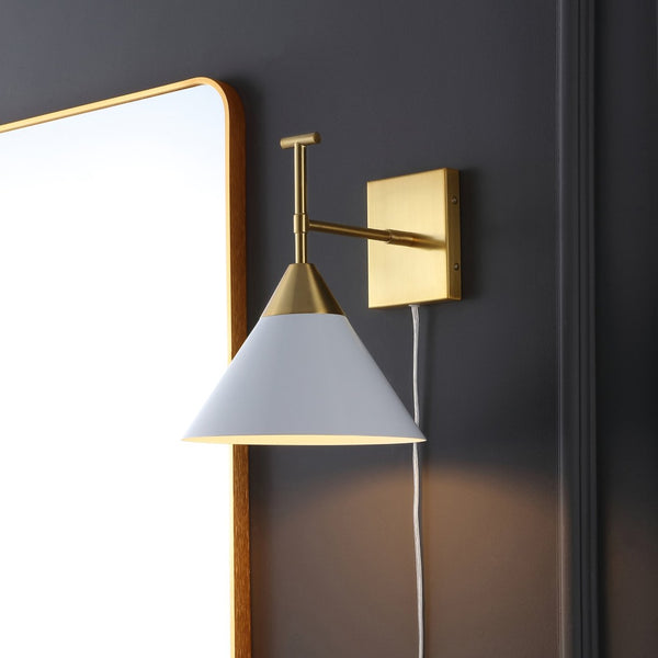 Safavieh VELEZIA, 12.5-Inch Minimalist Iron Wall Sconce for Ambient Illumination and Stylish Home Decor Gold / White SCN4146A
