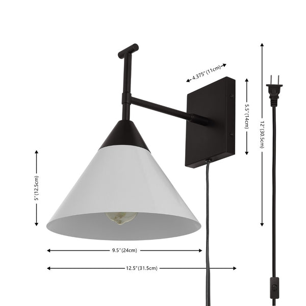 Safavieh VELEZIA, 12.5-Inch Minimalist Iron Wall Sconce for Ambient Illumination and Stylish Home Decor Black / White SCN4146B