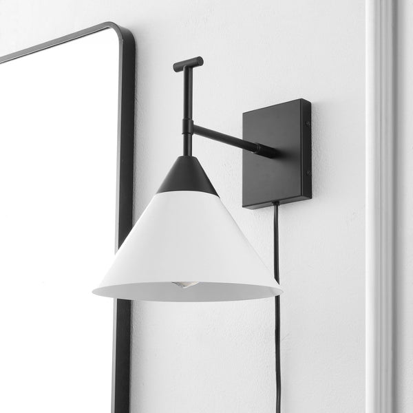 Safavieh VELEZIA, 12.5-Inch Minimalist Iron Wall Sconce for Ambient Illumination and Stylish Home Decor Black / White SCN4146B
