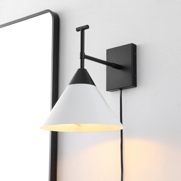 Safavieh VELEZIA, 12.5-Inch Minimalist Iron Wall Sconce for Ambient Illumination and Stylish Home Decor Black / White SCN4146B