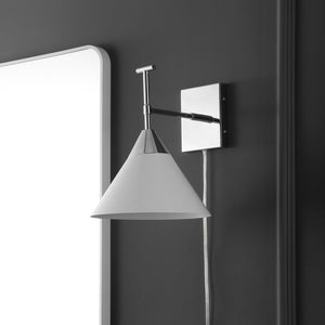 Safavieh VELEZIA, 12.5-Inch Minimalist Iron Wall Sconce for Ambient Illumination and Stylish Home Decor Chrome / White SCN4146C