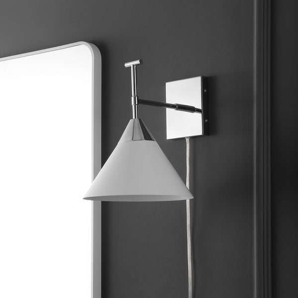 Safavieh VELEZIA, 12.5-Inch Minimalist Iron Wall Sconce for Ambient Illumination and Stylish Home Decor Chrome / White SCN4146C