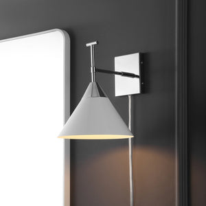 Safavieh VELEZIA, 12.5-Inch Minimalist Iron Wall Sconce for Ambient Illumination and Stylish Home Decor Chrome / White SCN4146C