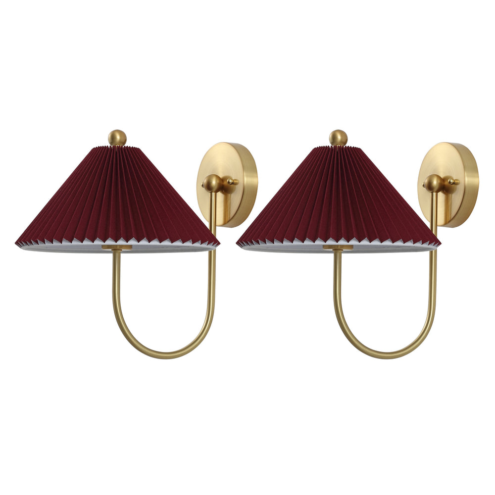 Safavieh Chrissy, Elegant 14-inch Burgundy/Brass Wall Sconce Set Of 2 - Stylish Fabric/Metal Design For Home Decor Burgundy ,Brass Metal Body ,Fabric Shade Scn4149a-set2