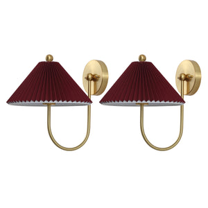 Safavieh Chrissy, Elegant 14-inch Burgundy/Brass Wall Sconce Set Of 2 - Stylish Fabric/Metal Design For Home Decor Burgundy ,Brass Metal Body ,Fabric Shade Scn4149a-set2