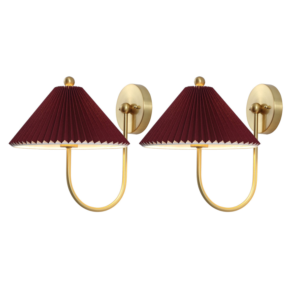 Safavieh Chrissy, Elegant 14-inch Burgundy/Brass Wall Sconce Set Of 2 - Stylish Fabric/Metal Design For Home Decor Burgundy ,Brass Metal Body ,Fabric Shade Scn4149a-set2