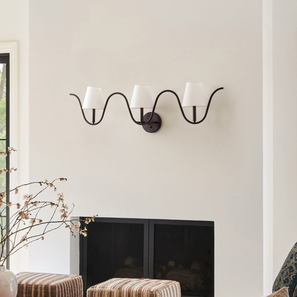 Safavieh Rylie, Elegant 3-light Wall Sconce In Oil Rubbed Bronze With Chic Fabric Shade, 46.5 Inches Long Oil Rub Bronze Metal Body ,Fabric Shade Scn4150a