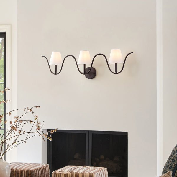 Safavieh Rylie, Elegant 3-light Wall Sconce In Oil Rubbed Bronze With Chic Fabric Shade, 46.5 Inches Long Oil Rub Bronze Metal Body ,Fabric Shade Scn4150a