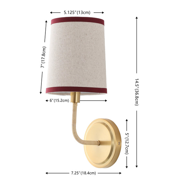 Safavieh Carter, Set Of 2 Brass Wall Sconces 6X7.25X14.5-Inches, Red Fabric Shades For Hallway & Bedroom SCN4151A-SET2