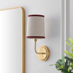 Safavieh Carter, Set Of 2 Brass Wall Sconces 6X7.25X14.5-Inches, Red Fabric Shades For Hallway & Bedroom SCN4151A-SET2