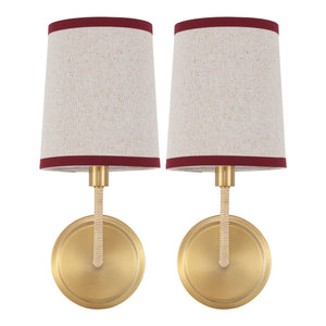 Safavieh Carter, Set Of 2 Brass Wall Sconces 6X7.25X14.5-Inches, Red Fabric Shades For Hallway & Bedroom SCN4151A-SET2