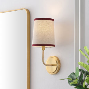 Safavieh Carter, Set Of 2 Brass Wall Sconces 6X7.25X14.5-Inches, Red Fabric Shades For Hallway & Bedroom SCN4151A-SET2