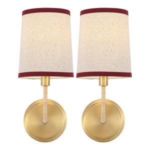 Safavieh Carter, Set Of 2 Brass Wall Sconces 6X7.25X14.5-Inches, Red Fabric Shades For Hallway & Bedroom SCN4151A-SET2