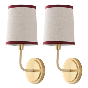 Safavieh Carter, Set Of 2 Brass Wall Sconces 6X7.25X14.5-Inches, Red Fabric Shades For Hallway & Bedroom SCN4151A-SET2
