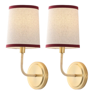 Safavieh Carter, Set Of 2 Brass Wall Sconces 6X7.25X14.5-Inches, Red Fabric Shades For Hallway & Bedroom SCN4151A-SET2