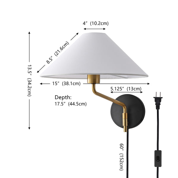 Safavieh Marni, 17.5" Brass & Black Wall Sconce With Fabric Shade — Modern Ambient Light For Hallways SCN4152A