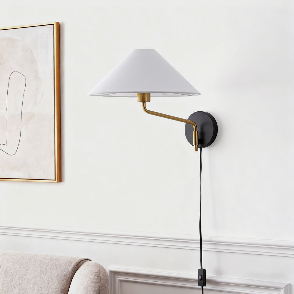Safavieh Marni, 17.5" Brass & Black Wall Sconce With Fabric Shade — Modern Ambient Light For Hallways SCN4152A