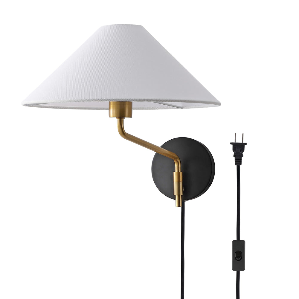 Safavieh Marni, 17.5" Brass & Black Wall Sconce With Fabric Shade — Modern Ambient Light For Hallways SCN4152A