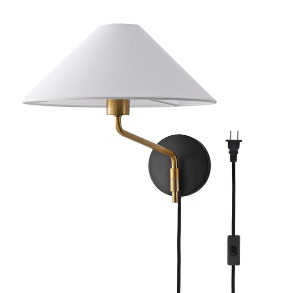 Safavieh Marni, 17.5" Brass & Black Wall Sconce With Fabric Shade — Modern Ambient Light For Hallways SCN4152A