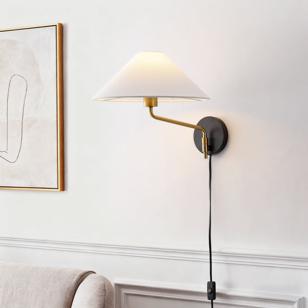 Safavieh Marni, 17.5" Brass & Black Wall Sconce With Fabric Shade — Modern Ambient Light For Hallways SCN4152A