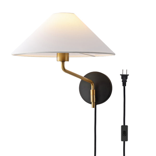 Safavieh Marni, 17.5" Brass & Black Wall Sconce With Fabric Shade — Modern Ambient Light For Hallways SCN4152A