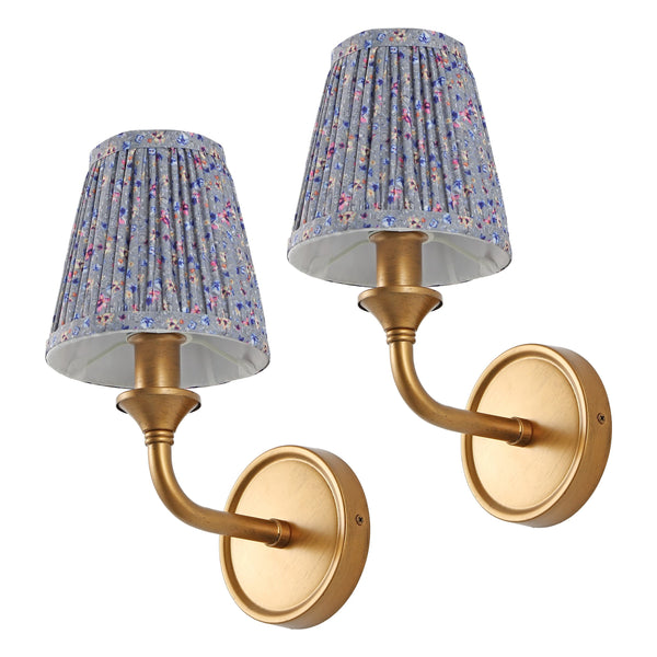 Safavieh Maicie, 8-Inch Fabric Wall Sconce Set Of 2 With Gold-Accented Iron Frame For Modern Ambience BLUE / GOLD SCN4155A-SET2