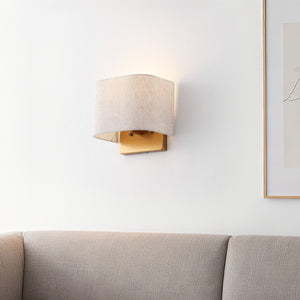 Safavieh Deria, 8-Inch Oatmeal & Gold Wall Sconce Set Of 2 — Fabric Shade Ambient Lighting For Home Decor SCN4156A-SET2