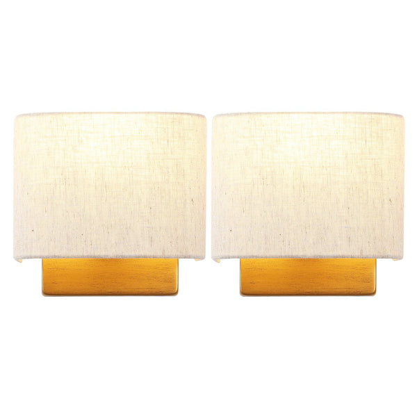 Safavieh Deria, 8-Inch Oatmeal & Gold Wall Sconce Set Of 2 — Fabric Shade Ambient Lighting For Home Decor SCN4156A-SET2