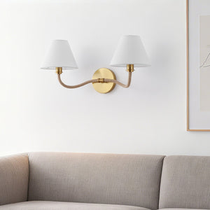 Safavieh Mara, Two-Light Brushed Brass Wall Sconce With White Fabric Shade — 21.75" Ambient Lighting Fixture SCN4157A