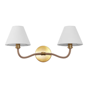 Safavieh Mara, Two-Light Brushed Brass Wall Sconce With White Fabric Shade — 21.75" Ambient Lighting Fixture SCN4157A