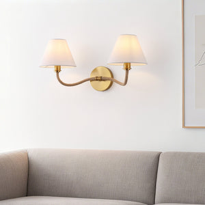 Safavieh Mara, Two-Light Brushed Brass Wall Sconce With White Fabric Shade — 21.75" Ambient Lighting Fixture SCN4157A