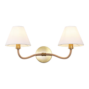 Safavieh Mara, Two-Light Brushed Brass Wall Sconce With White Fabric Shade — 21.75" Ambient Lighting Fixture SCN4157A