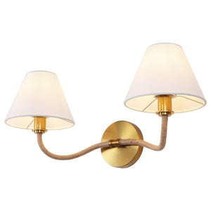 Safavieh Mara, Two-Light Brushed Brass Wall Sconce With White Fabric Shade — 21.75" Ambient Lighting Fixture SCN4157A
