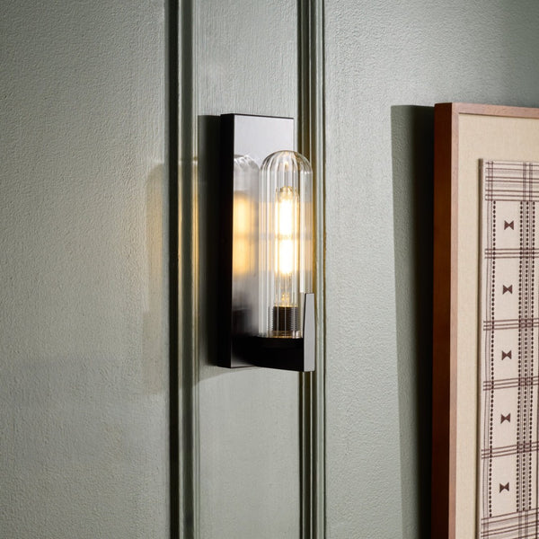 Safavieh NICOLA, Elegant Metal and Glass Wall Sconce Set of 2 for Modern Ambient Lighting in Any Space Black SCN7002A-SET2