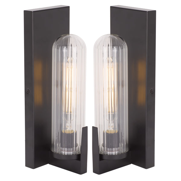 Safavieh Nicola, Elegant Metal/Glass Wall Sconce Set Of 2 - Illuminate Your Home With Timeless Style & Warmth Black Metal Body ,Glass Shade Scn7002a-set2