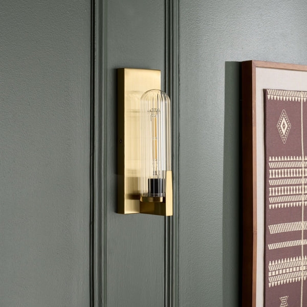 Safavieh NICOLA, Elegant Metal and Glass Wall Sconce Set of 2 for Modern Ambient Lighting in Any Space Brass SCN7002B-SET2