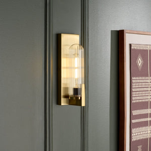 Safavieh NICOLA, Elegant Metal and Glass Wall Sconce Set of 2 for Modern Ambient Lighting in Any Space Brass SCN7002B-SET2