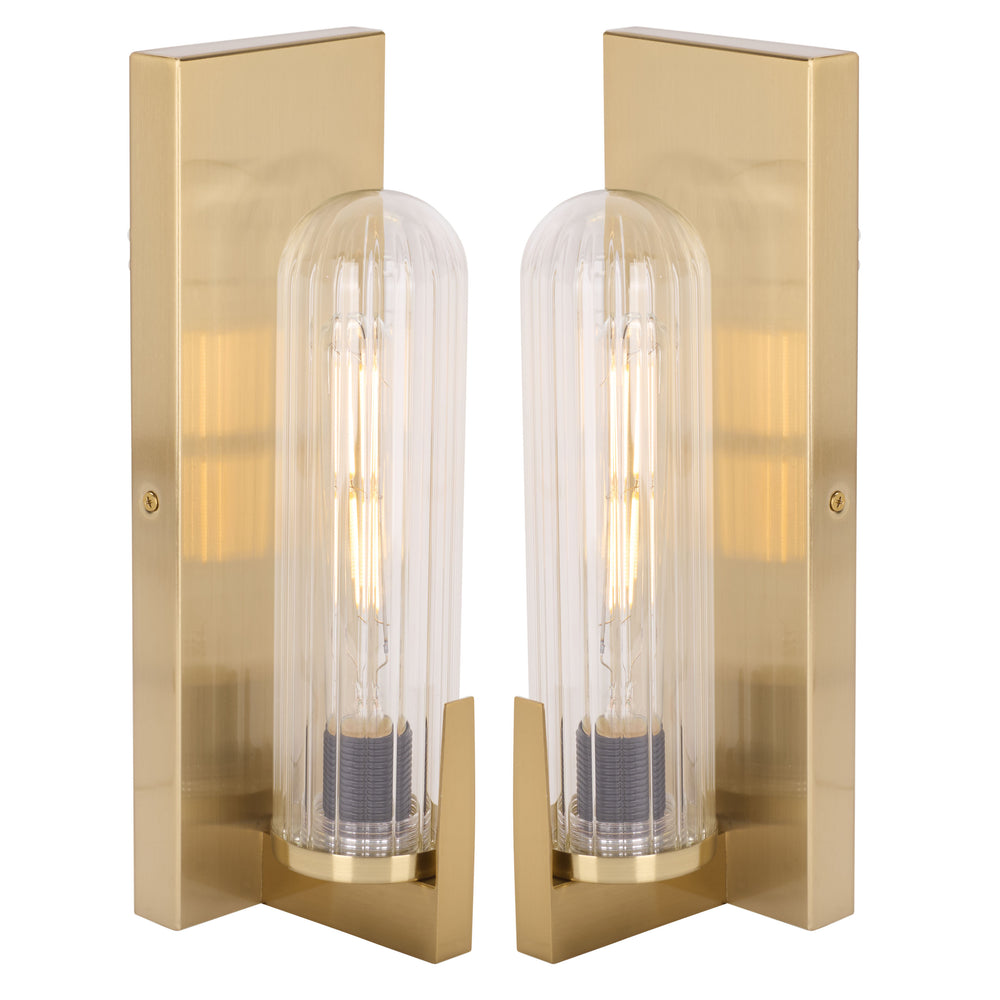 Safavieh Nicola, Elegant Metal/Glass Wall Sconce Set Of 2 - Illuminate Your Home With Timeless Style & Warmth Brass Metal Body ,Glass Shade Scn7002b-set2