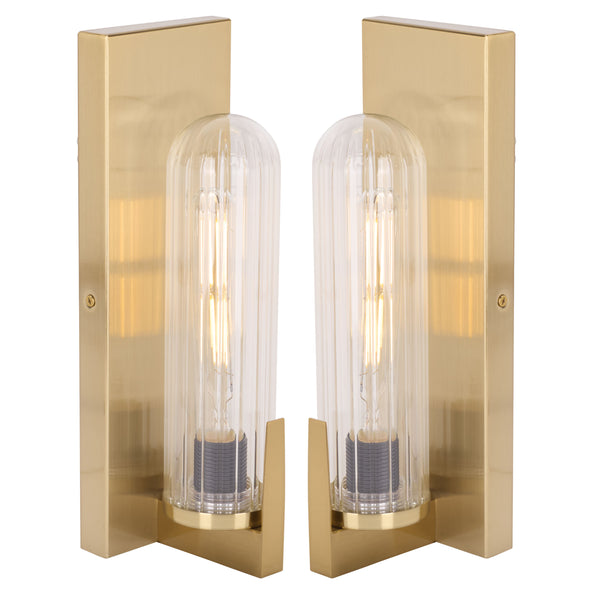 Safavieh Nicola, Elegant Metal/Glass Wall Sconce Set Of 2 - Illuminate Your Home With Timeless Style & Warmth Brass Metal Body ,Glass Shade Scn7002b-set2