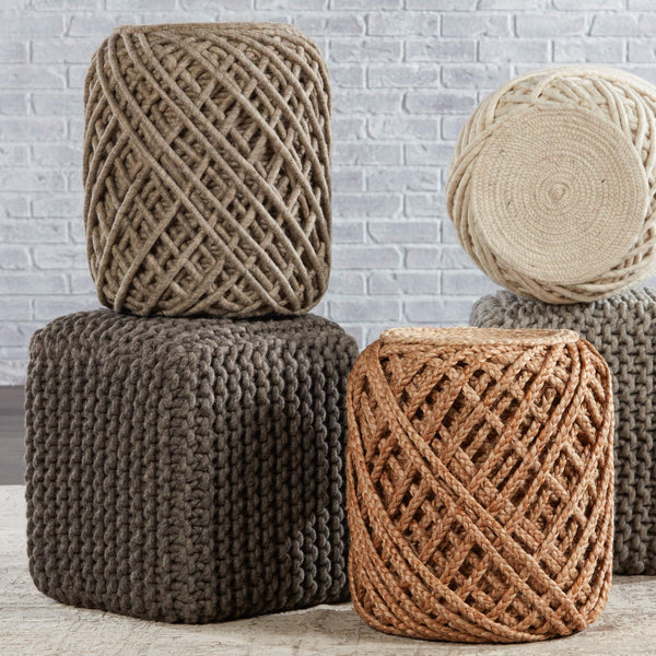 Jaipur Living Jaipur Living Guna Felted Wool Cylinder Pouf Scandinavian Textured Footrest Accent Seat Gray POF100139