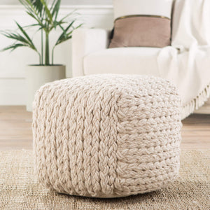 Jaipur Living Jaipur Living Hand Braided Wool Cube Pouf Scandinavian Neutral Footrest Accent POF100200