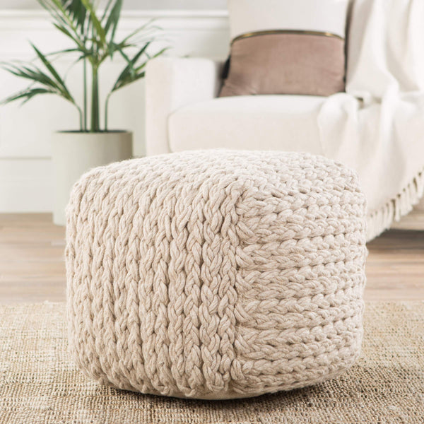 Jaipur Living Jaipur Living Hand Braided Wool Cube Pouf Scandinavian Neutral Footrest Accent POF100200