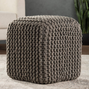 Jaipur Living Jaipur Living Braided Felted Wool Cuboid Pouf Scandinavian Neutral Gray Footrest POF100442