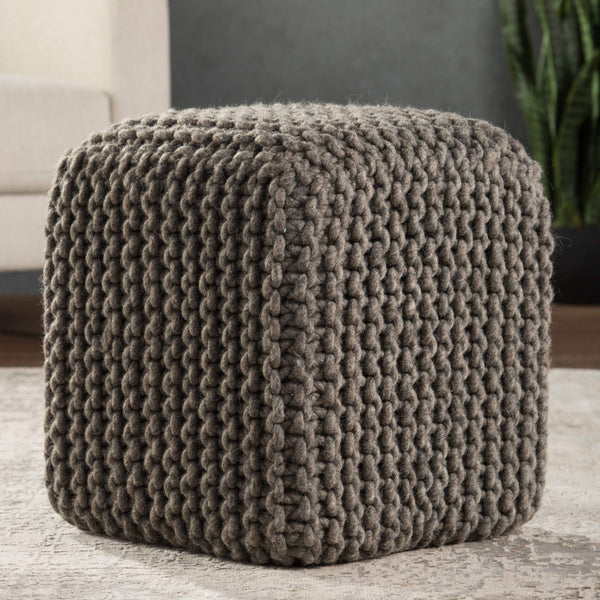 Jaipur Living Jaipur Living Braided Felted Wool Cuboid Pouf Scandinavian Neutral Gray Footrest POF100442