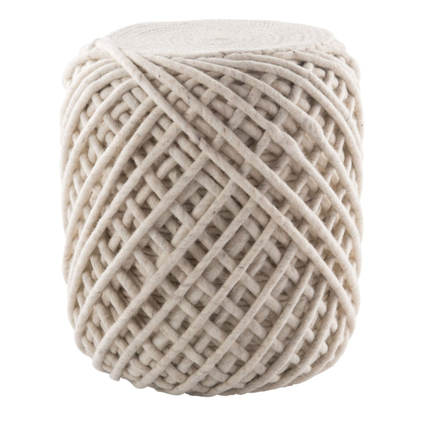 Jaipur Living Jaipur Living Guna Felted Wool Cylinder Pouf Scandinavian Textured Footrest Accent Seat White POF100441