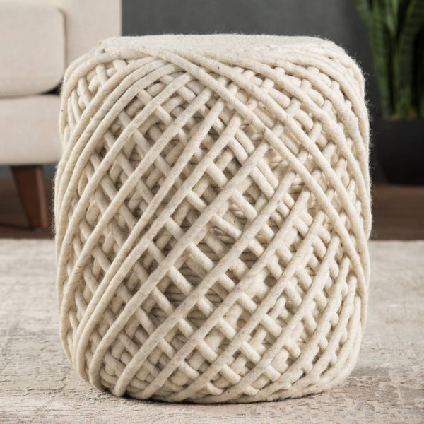 Jaipur Living Jaipur Living Guna Felted Wool Cylinder Pouf Scandinavian Textured Footrest Accent Seat White POF100441