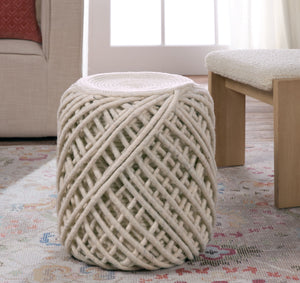 Jaipur Living Jaipur Living Guna Felted Wool Cylinder Pouf Scandinavian Textured Footrest Accent Seat White POF100441