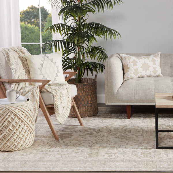 Jaipur Living Jaipur Living Guna Felted Wool Cylinder Pouf Scandinavian Textured Footrest Accent Seat White POF100441