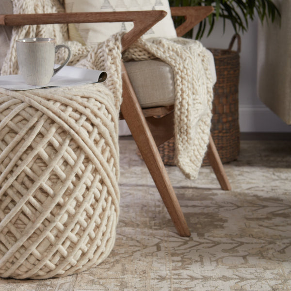 Jaipur Living Jaipur Living Guna Felted Wool Cylinder Pouf Scandinavian Textured Footrest Accent Seat White POF100441